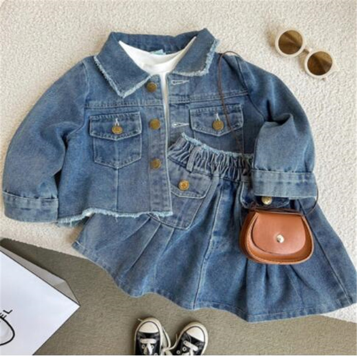 Spring Autumn Kids Clothing Sets Designer Girls Denim Jacket Coat Skirt Suit High Quality Children Baby Clothes