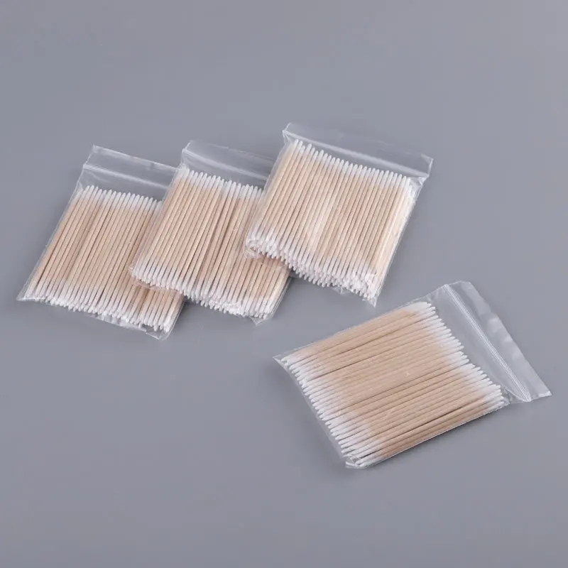 NEW 300 PCS/Ear Care Cleaning Wood Handle Pointed Tip Head Cotton Semi Permanent Eyebrow Eyelash Tattoo Thread Beauty Makeup Color-image-1016275866