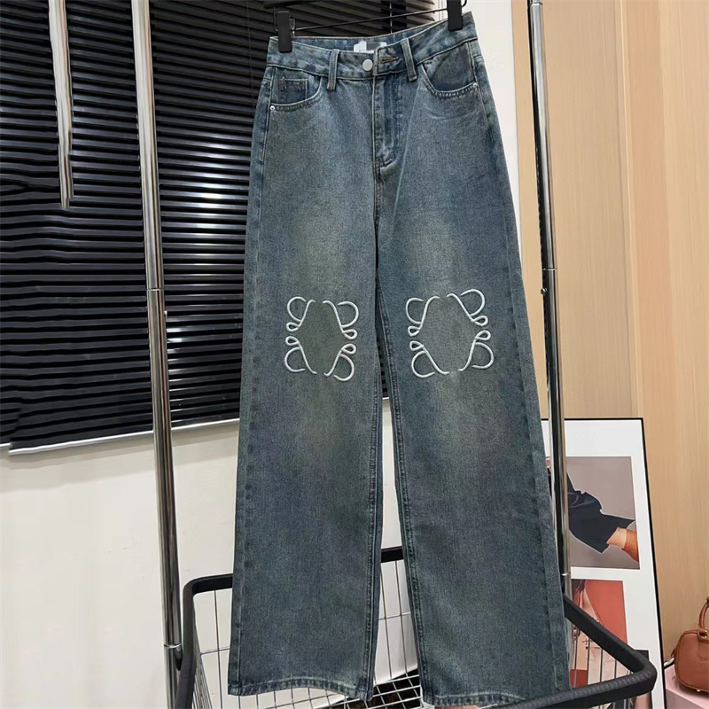 Trendy Embroidered for Woman Designer Long Wide Leg Trousers Loose Fit Straight Women Anagram Jeans Blue Relaxed R251031