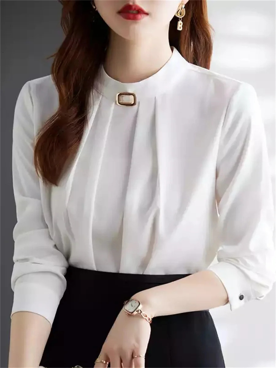Women Spring Autumn Style Blouses Shirts Lady Casual Long Sleeve Stand Collar Solid Color blusas Tops ZZ1606 240531