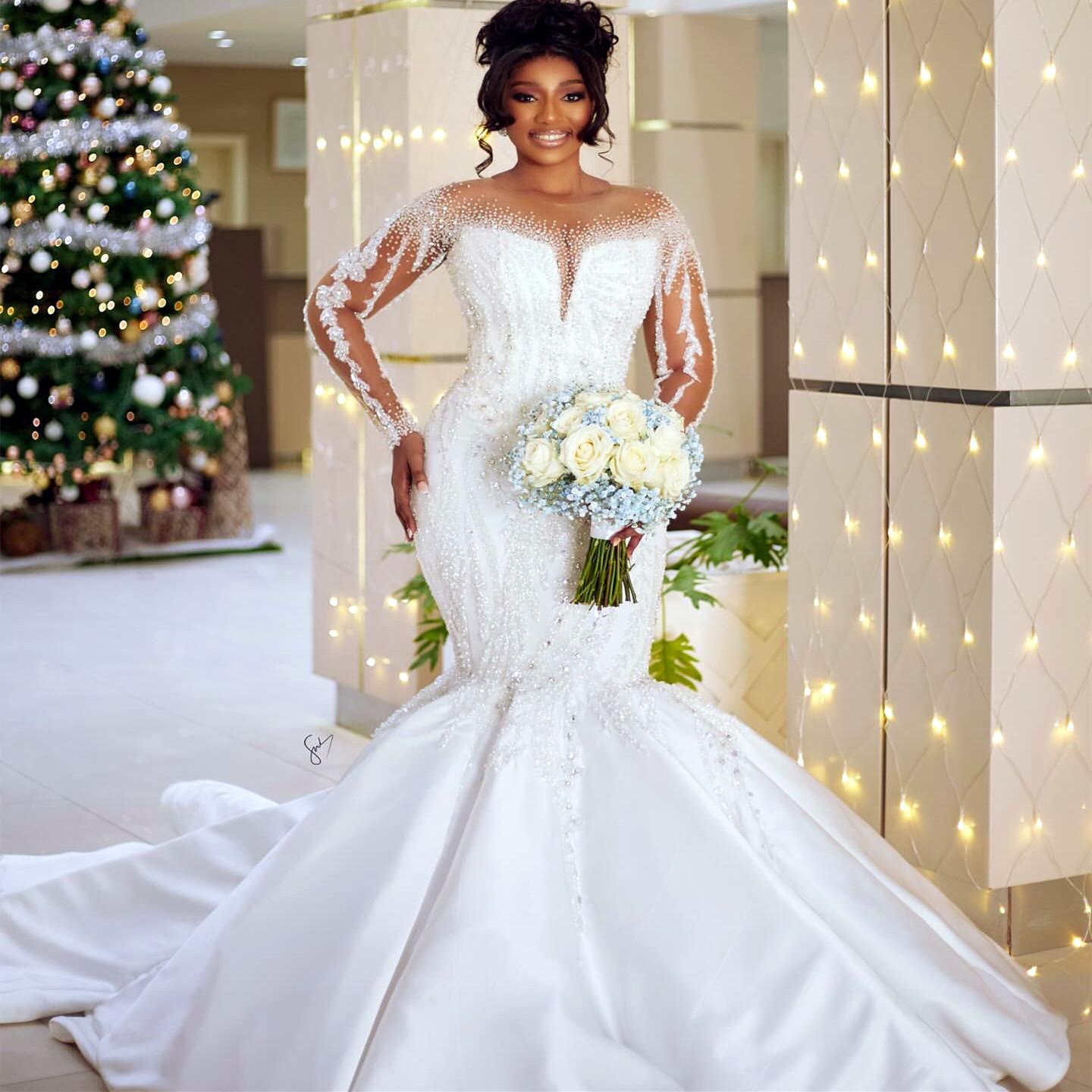 2024 Arabic Aso Ebi Plus Size White Mermaid Wedding Dress Beaded Crystals Sequined Stunning Bridal Gowns Dresses ZJ165-image-989361821