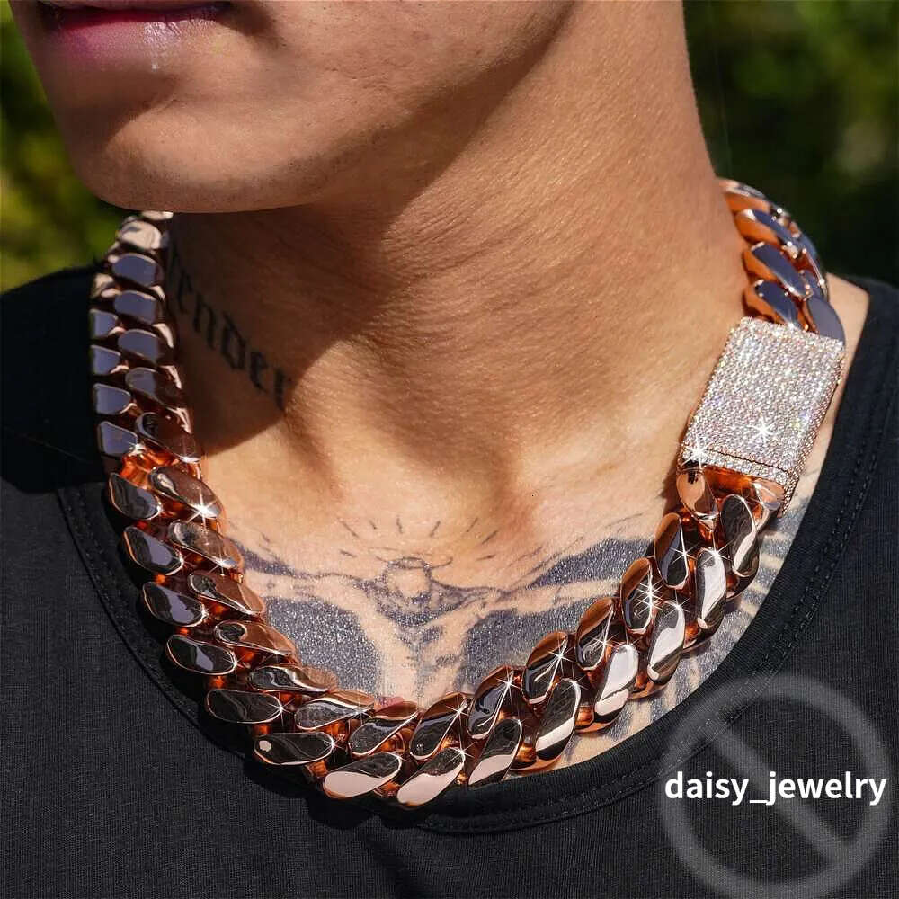 Factory Price Custom 22mm Miami 999 Sier 14K Gold Plated Iced Out Hip Hop Moissanite Lock Cuban Link Chain-image-983740723