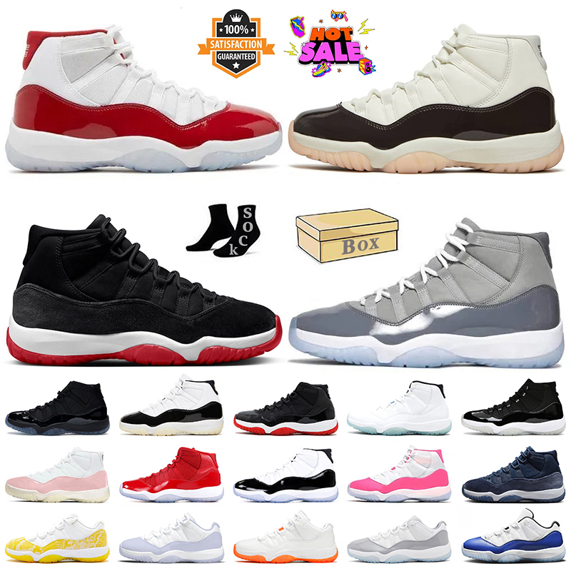 With Box JUMPMAN 11 Basketball Shoes Cherry 11s DMP Cool Grey Bred Velvet Midnight Navy Pink Women Mens Trainers Low Cement Grey Yellow Snakeskin Space Jam Sneakers 