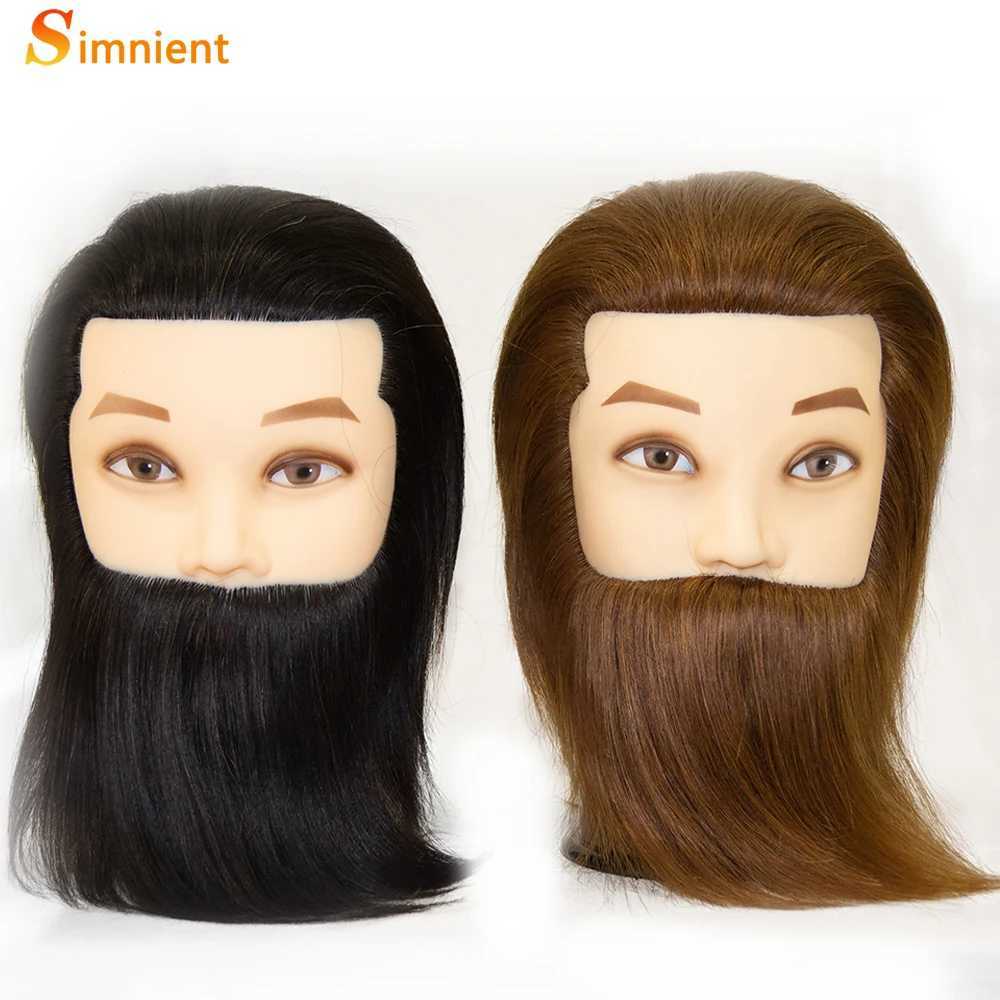 Mannequin Heads 100% Human Hair Male Mannequin Head With Hair Beard Practice Manikin Hairdresser Cosmetology Training Doll Head For Hair Styling-image-983460378