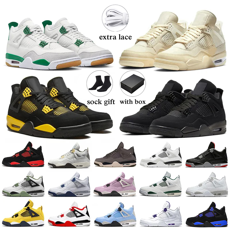 2024 Basketball Shoes JUMPMAN 4 Chrome Black Cat Pine Green 4s Pink Red Thunder Yellow Craft Olive Sail White Oreo Military Bred Sports Sneakers Women Mens Trainers 