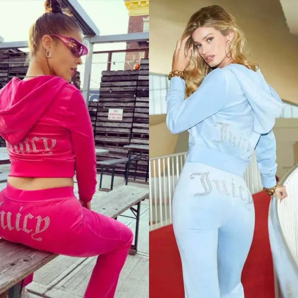 Juicy Apple Women's Tracksuits Velvet Sewing Suits Outfit Two Piece Jogging Set Velour Sweatshirt Met Hoodie Pants Suit Womens Y2k