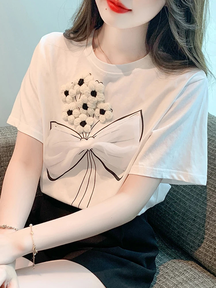 Summer Short Sleeve Blouse Women ONeck White Shirt Tops Blusas Mujer De Moda Verano Blouses Blusa G696 240531