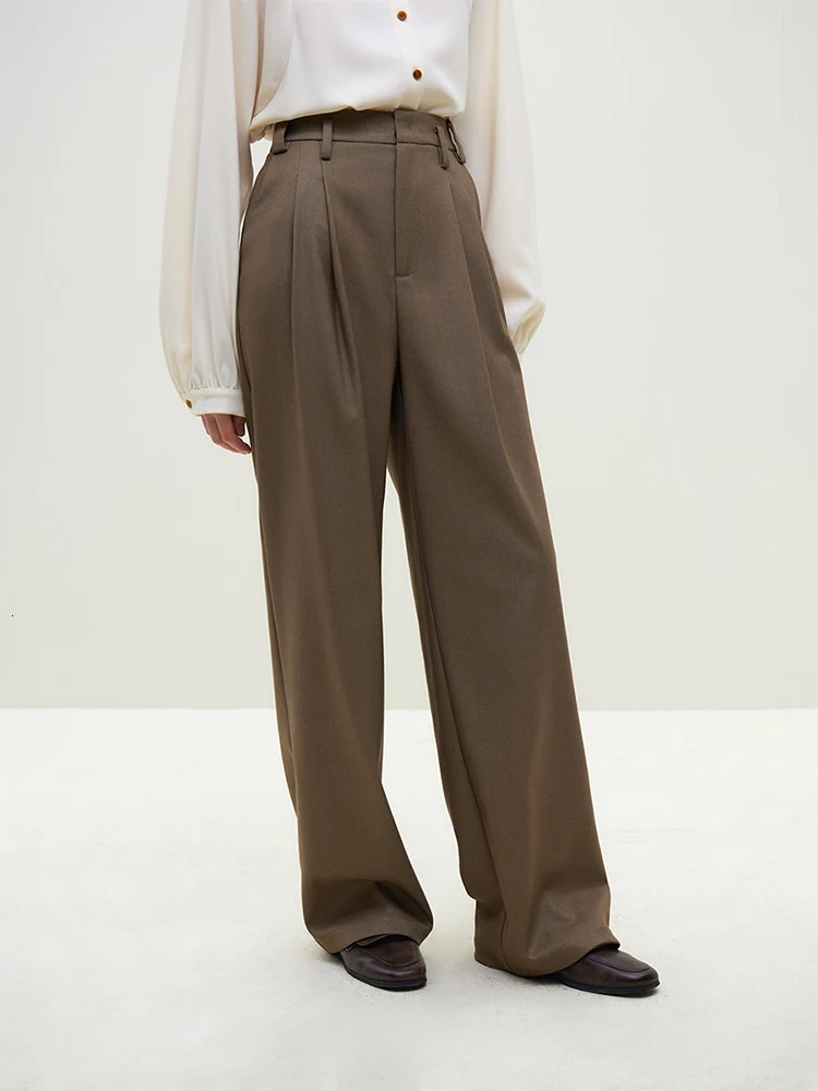 FSLE Khaki Pants For Womens Spring High Waisted Wide Leg Straight Draped Suit Casual Loose Women 240513