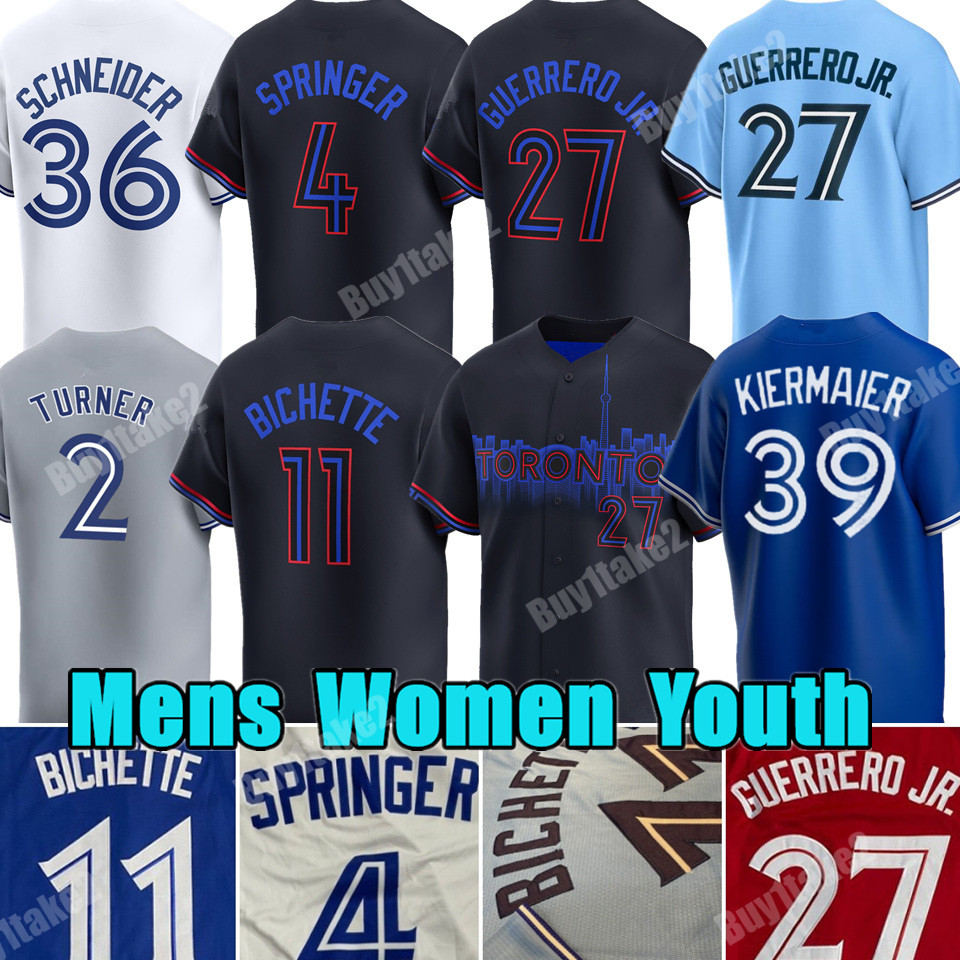 Custom 27 Vladimir Guerrero Jr. 11 Bo Bichette Baseball Jersey Alejandro Kirk George Springer Torontos Justin Turner Kevin Gausman Blue Jays Kiermaier Joey Votto 