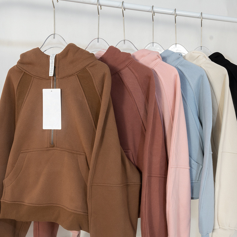 Women's Sport Yoga Autumn and Winter Thickened Women's Sports High Neck Half Zip Loop Sweater Loose Short Plush Coat-image-919353555