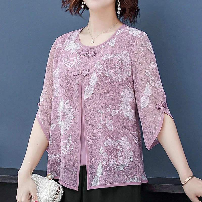 Women Spring Summer Style Chiffon Blouses Shirts Lady Casual Half Sleeve ONeck Blusas Tops ZZ0850 240531