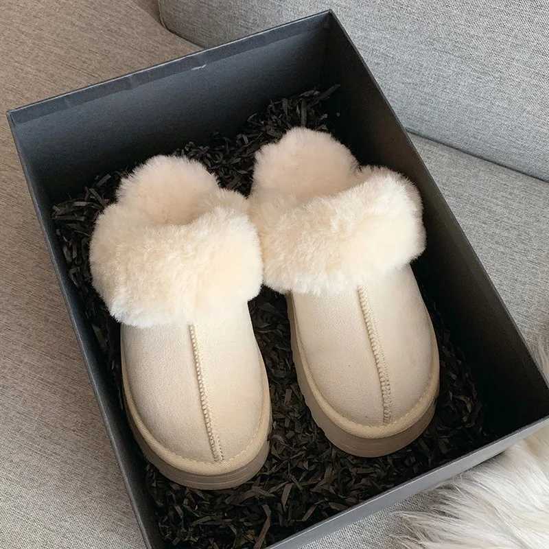 Comwarm Women's Fur House Slippers Indoor Non-slip Thick Sole Fluffy Bedroom Slides Winter Fuzzy Shoes Warm Plush Cotton Slipper T260922O6T3