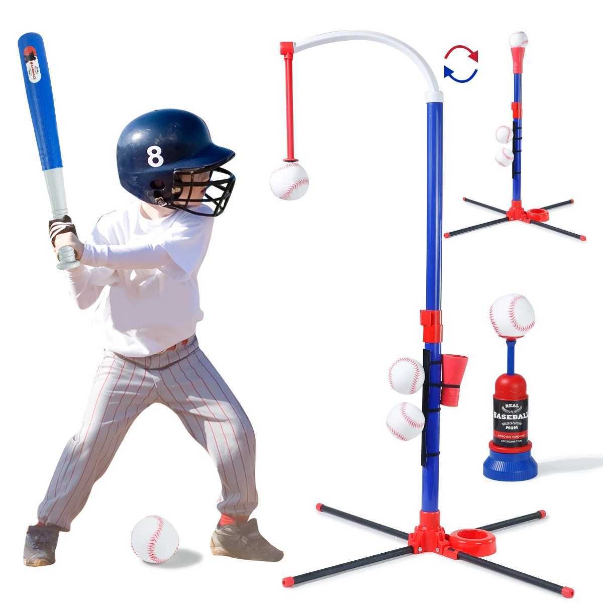 3-in-1 Kids Baseball Toy Set with Hanging Ball Stand/Standing T-Ball/Auto Launcher Adjustable Height Toddler Baseball Set C2510211-image-1044255689