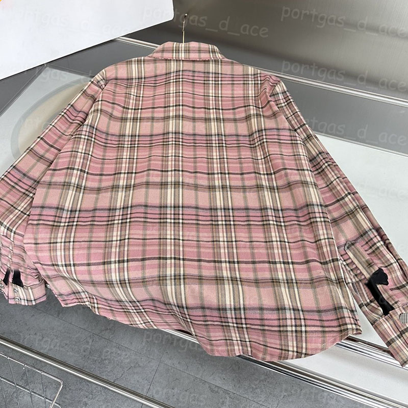 Retro Plaid Women Blouse Shirts Long Sleeve Pink Blouses Elegant Lapel Tops Button Down Designer Shirt Top-image-959871301