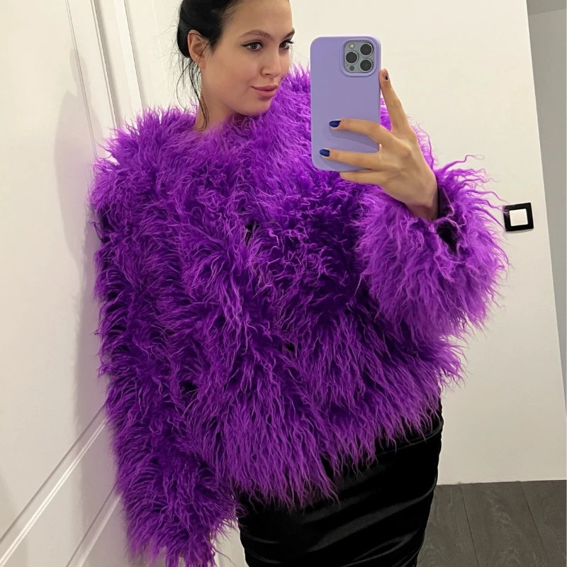 2023 Women Faux Fur Coat Autumn Winter High Quality Fluffy Short Jacket 241121Z