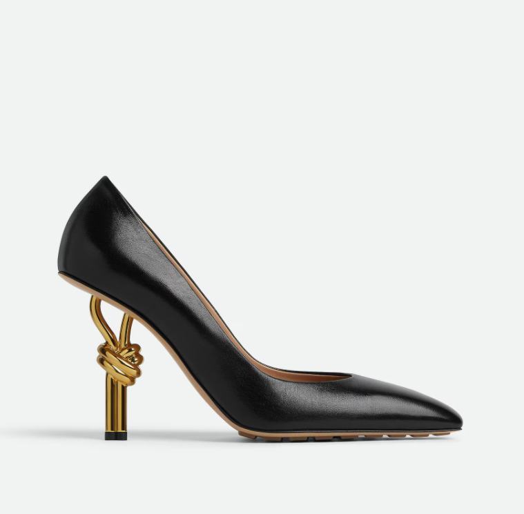 Elegant chaussures pour femme à nœud, talon nœud doré, cuir d'agneau souple, bout carré, habillées, talon haut 35-43EU, chaussures de luxe