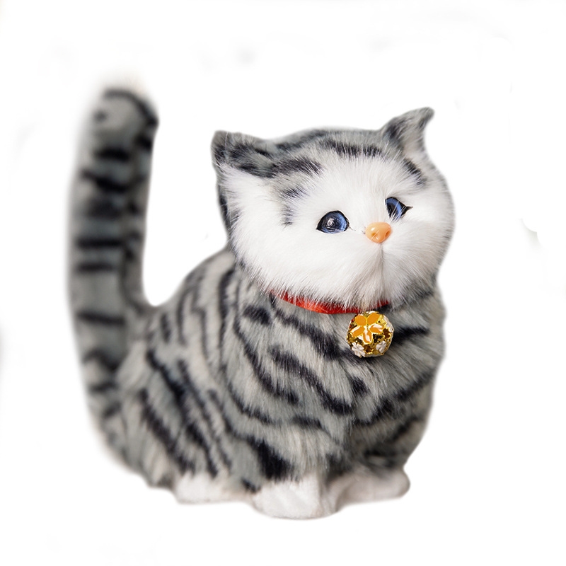 Cute cat ornaments 20Cm simulated meow and bell Baby doll birthday gift-image-840598523