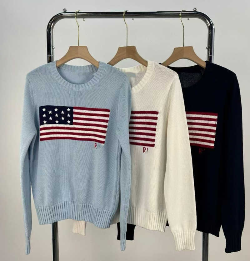 Chandails pour hommes nouveau 23ss dames pull tricoté drapeau américain pull hiver haut de gamme marque de mode de luxe confortable coton pull 10