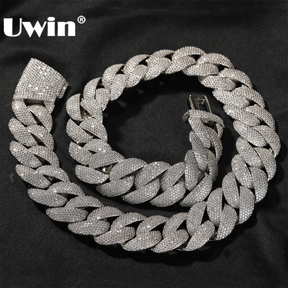 UWIN 22mm Heavy duty Miami Cuban Chain Link Necklace Mens Ice Out CZ Stone Sparkling Bracelet Hip Hop Jewelry Gift 241202