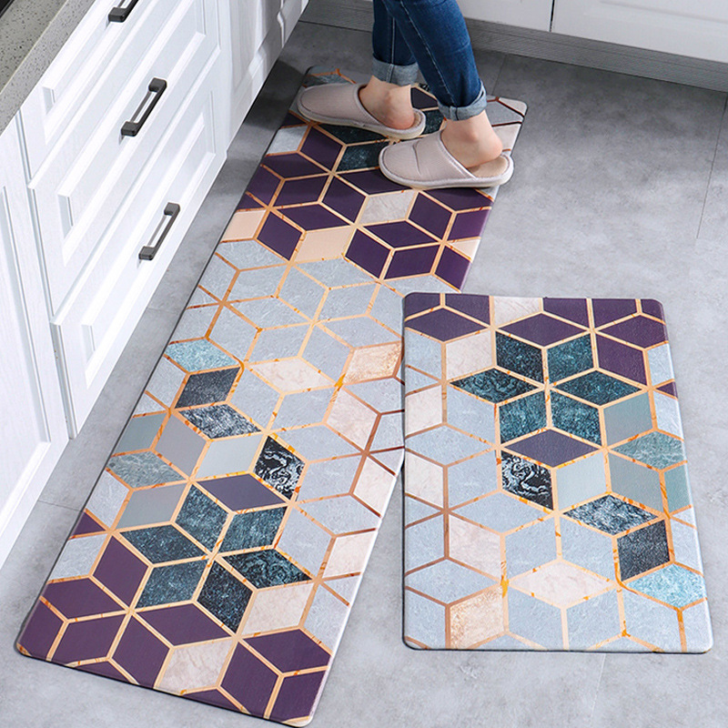 Kitchen floor mat, door mat, waterproof and oil resistant leather PU carpet, anti slip foot mat, cartoon PVC mat-image-1036077964