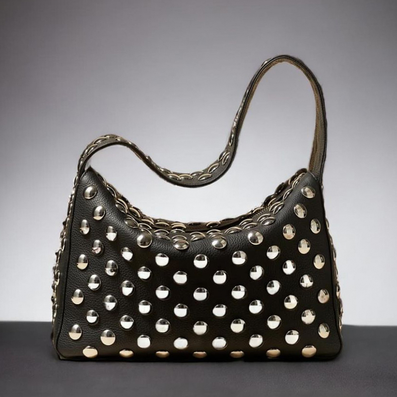 Elena Grain Punk Bags For Women Designer Handbag Purse New In PU Leather Lychee Texture Full Rivet Underarm Shoulder X250326