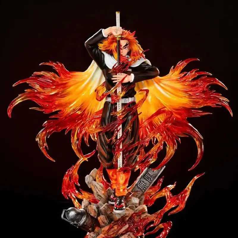 Figurines de jouets d'action 30 cm Demon Slayer Rengoku Kyoujurou Figure d'anime PVC modèle Statues Collection salle décoration table jouets cade