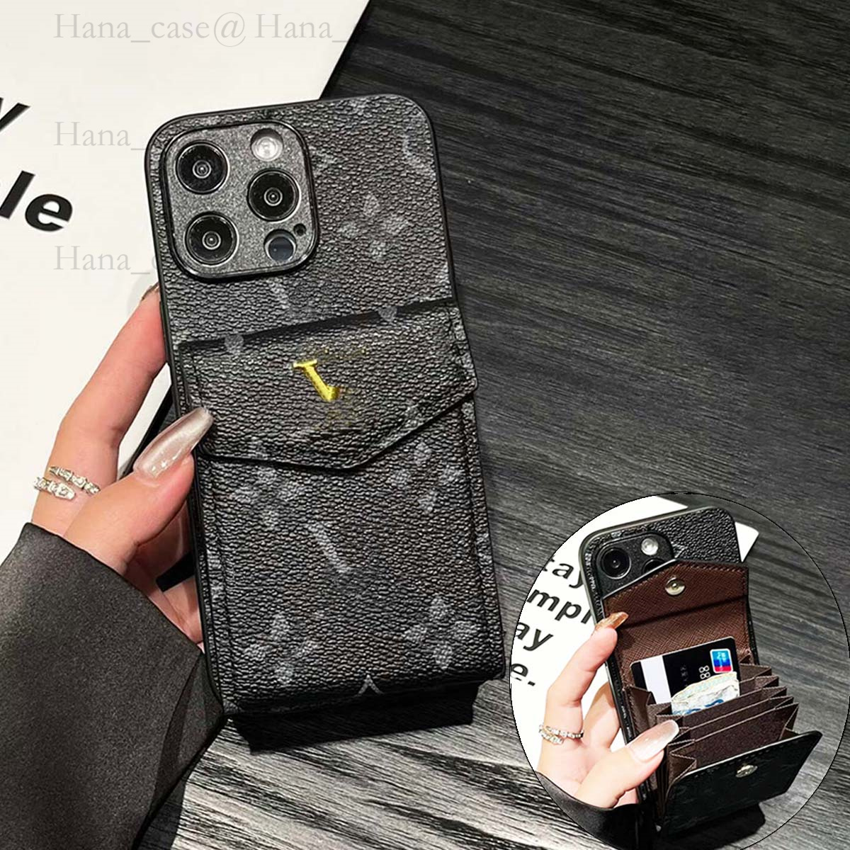Designer Phone Case for iPhone 16 Pro Max Card Bag, Luxury iPhone Case Wallet 15 14 13 12 Pro for Women Men Excellent Grip Shockproof Ultra Slim wit