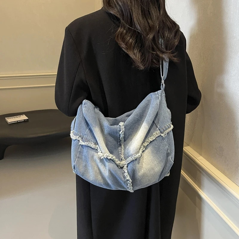 womens Tie dye denim bag denim soulder bag scool messenger bag Y2K denim ecological bag Korean sopping bag canvas andbag 241203 M260805