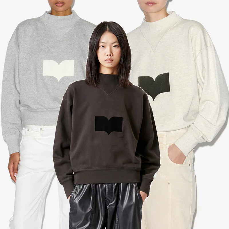 2024 autumn and winter new French style IS classic style LOGO plush print high neck women's cotton pullover hoodie with letters