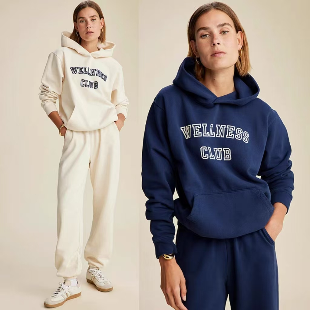 2024 autumn and winter new North American niche Sporty classic letters WELLNES printed fleece sweatshirt women's sports sweatshirt hooded pullo