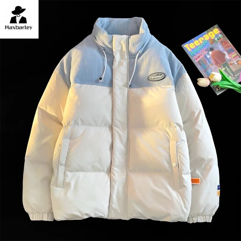 2024 Winter Jacket Mens Harajuku Corduroy Stitching Thickened Warm Parka Japanese Style Street Coldproof Padded Coat Ski y241121Z