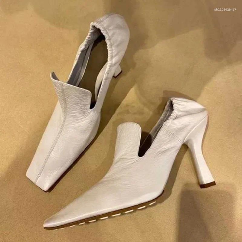 Soes Designer Dress Square Toe ig eels Women Fasion Pleated Party Sallow 2024 Spring Autumn Mules Pumps M260805