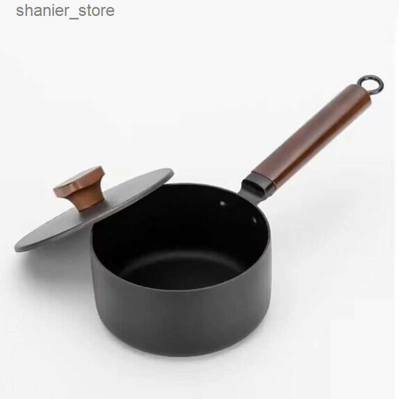 Pans 16cm cast iron sauce sterile sauce tray covered small pot solid wood handle 2L sauce covered small pot for cooking L240910-image-1036289021