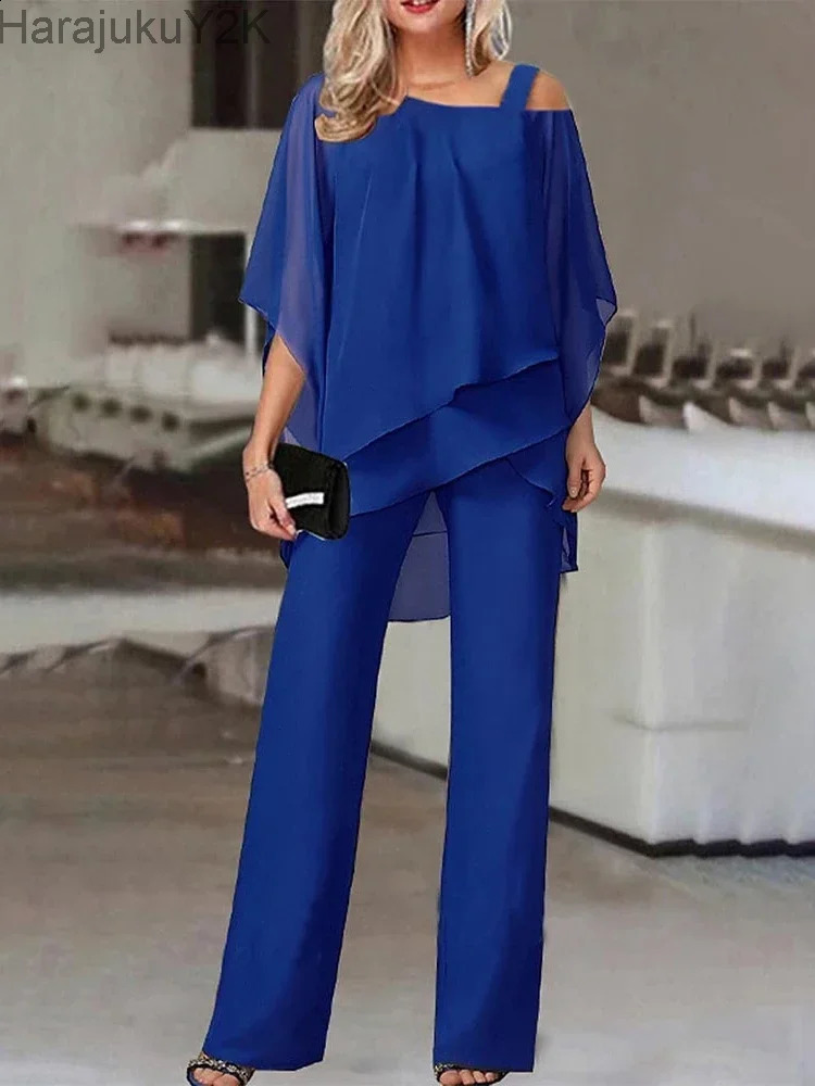 Style Matching Series Fashion Plus Size Womens Bat Sleeve Top Off The Shoulder Party Elegant Pants Two Piece Set 241203Y