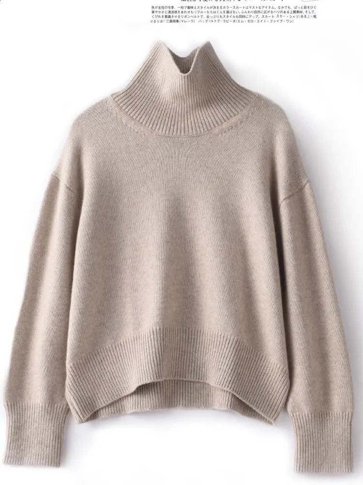 Autumn and winter 100% pure cashmere sweater womens thick turtle neck sweater pullover loose knit sweater 241203