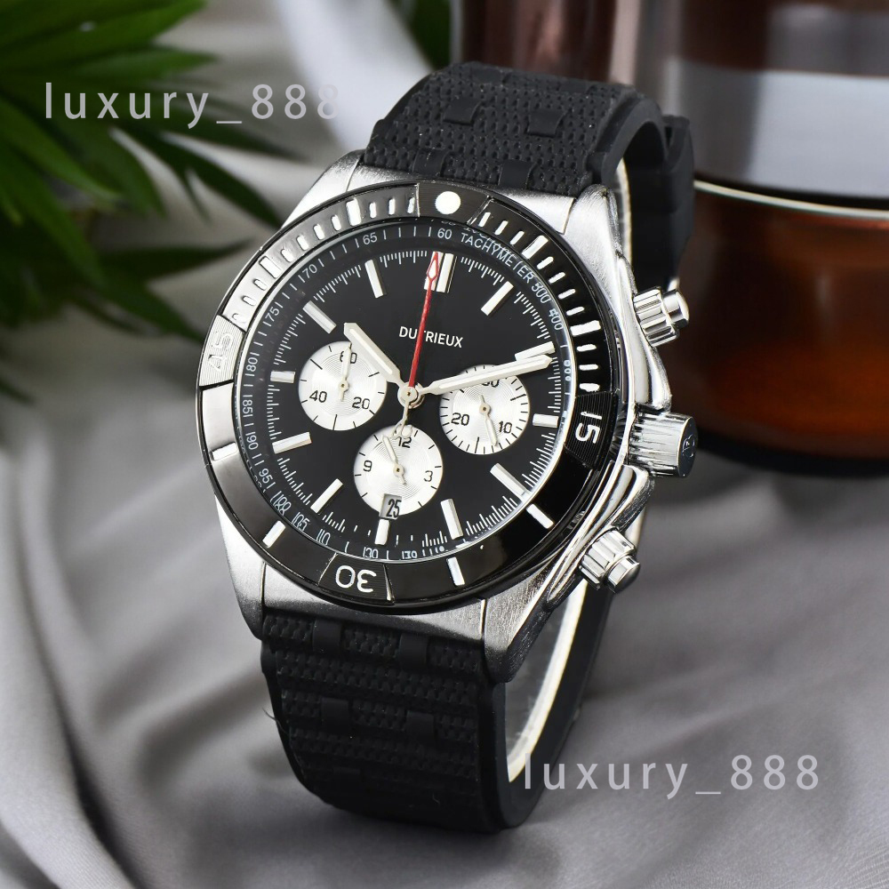 Morgènes de luxe noirs pour hommes concepteurs populaires Fonction complète Hands Travail Mouvement Quartz Mouvement quotidien en caoutchouc STRA