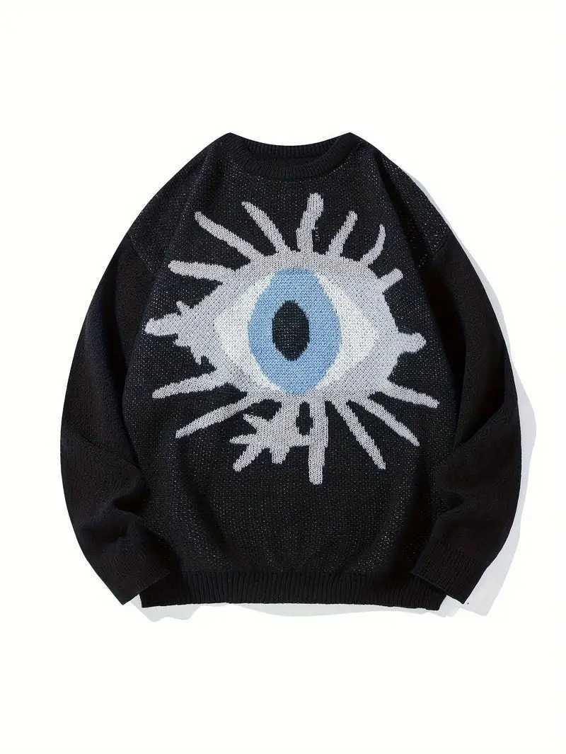 Men's Sweaters New personality street eyes jacquard dark wind loose pullover crewneck sweater sweater Q241204