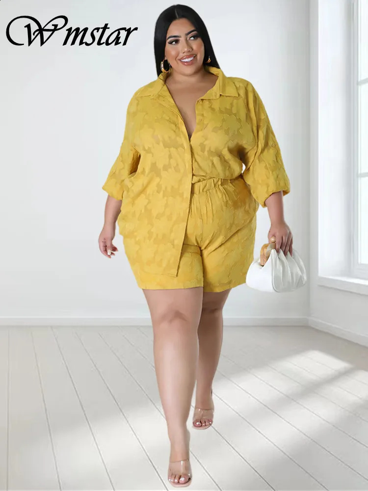 Wmstar Plus Size Two Piece Set Matching Sets Loose Shirts Top Shorts Tracksuit Casual Summer Wholesale Drop 241203Z