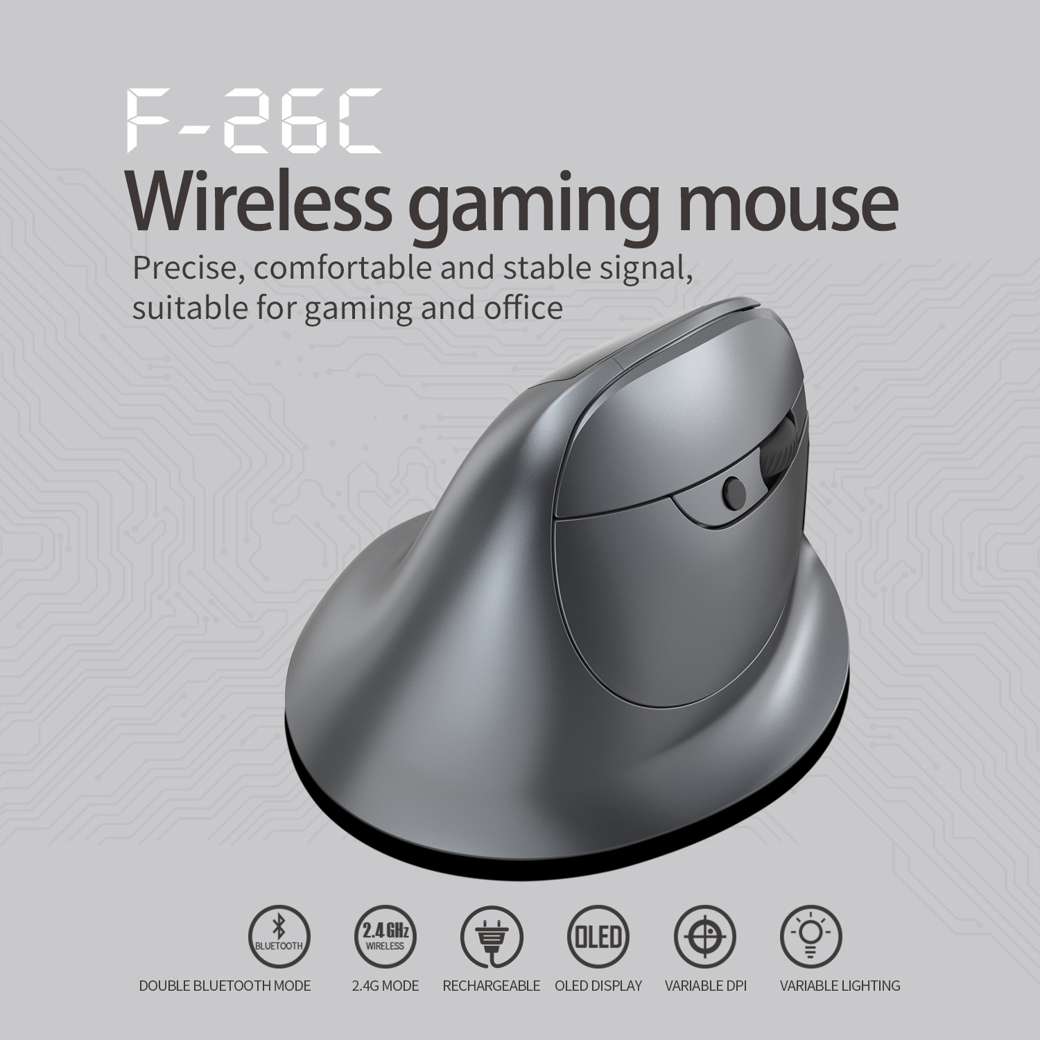 F-26C display bluetooth wireless charging dual-mode grip vertical anti-mouse hand mouse-image-1036303286