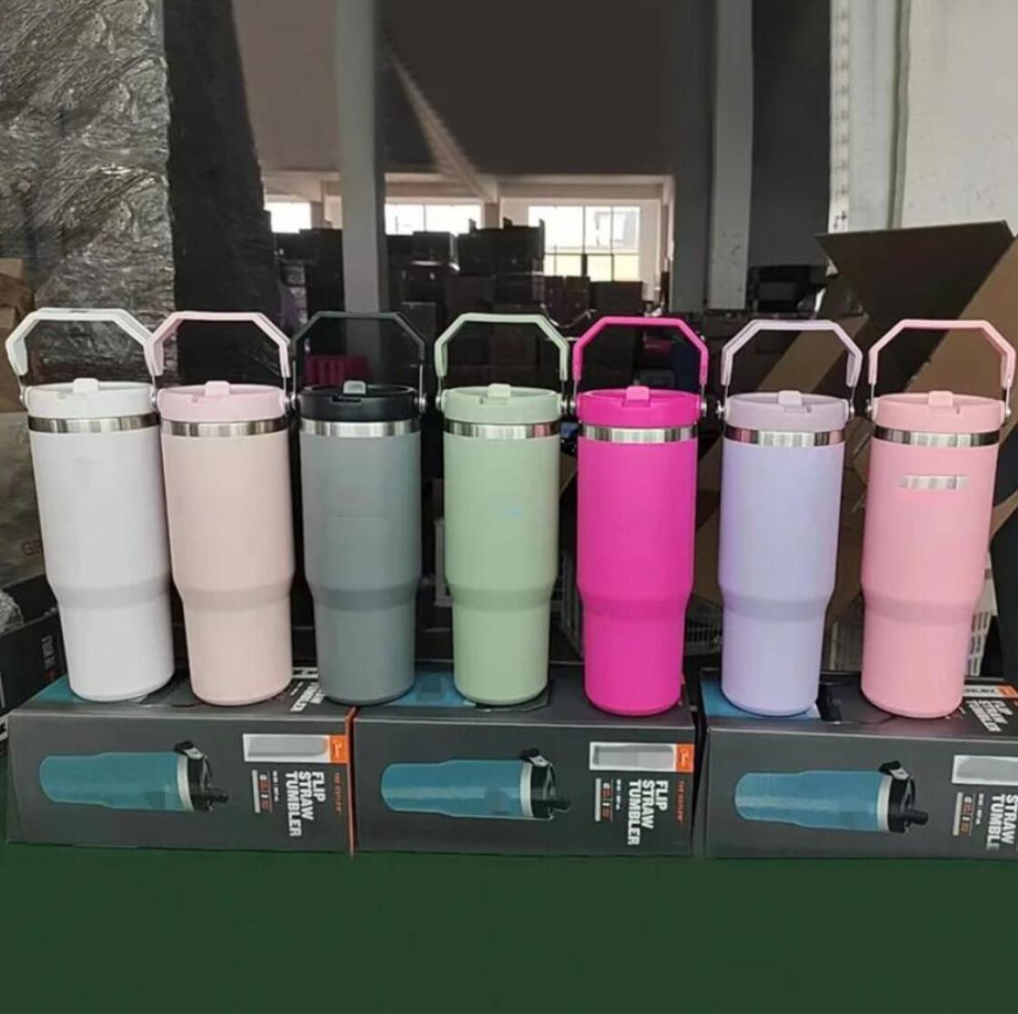 Cobranded Water Bottles 20oz 30oz Cups Heat Preservation Stainless Steel Tumblers With Handle Outdoor Large Capacity Car Mugs Leakproof Flip Cups-image-96900690
