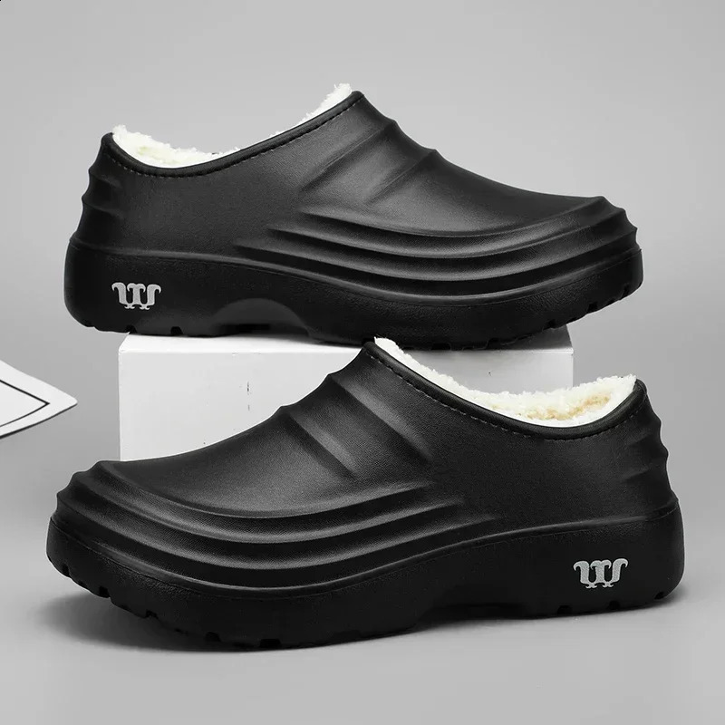 2024 Fashion Cotton Slippers Men Winter Warm Home Cotton Shoes Waterproof Garden Shoes Indoor Slip on Concise Shoes 241204