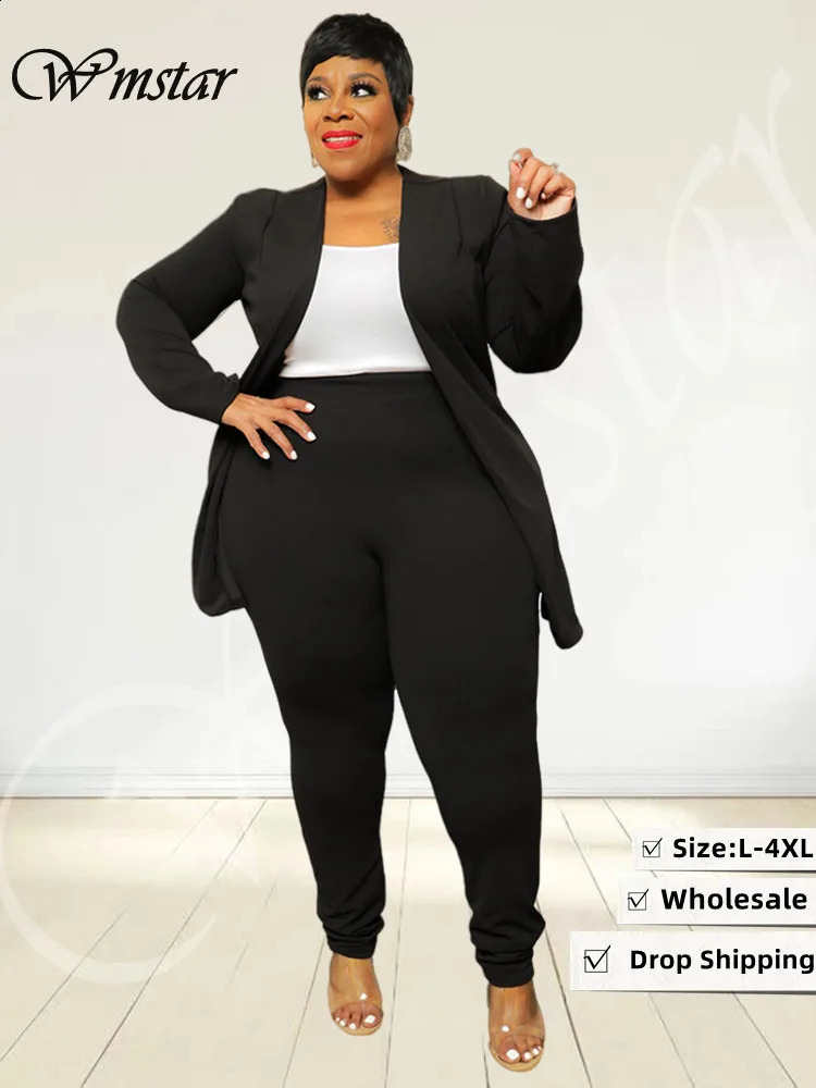 Wmstar Plus Size Two Piece Outfit Matching Suit Solid Top Leggings Pants Sets Casual Fall Winter Wholesale Drop 241203Z
