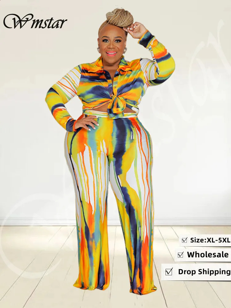 Wmstar Plus Size Two Piece Outfit Fall Clothing Tie Dye Top and Pants Leggings Matching Set Wholesale Drop 241203Y