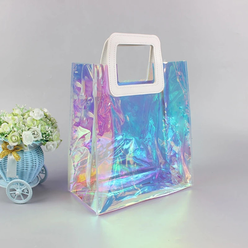 Sac fourre-tout transparent holographique arc-en-ciel shopping multi-utilisation à grande capacité sac à main pour le travail de sports de gym