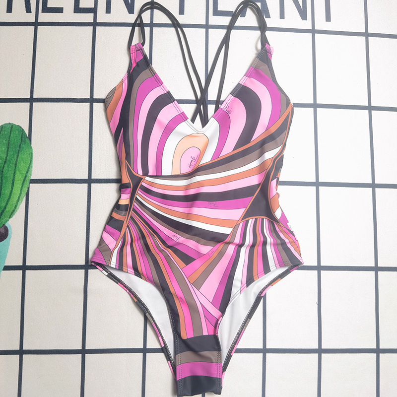 Vintage Print Pattern Women Bikini Swimsuit Sexy Backless Bodysuits Bathing Suits Holiday Summer Beach Wear