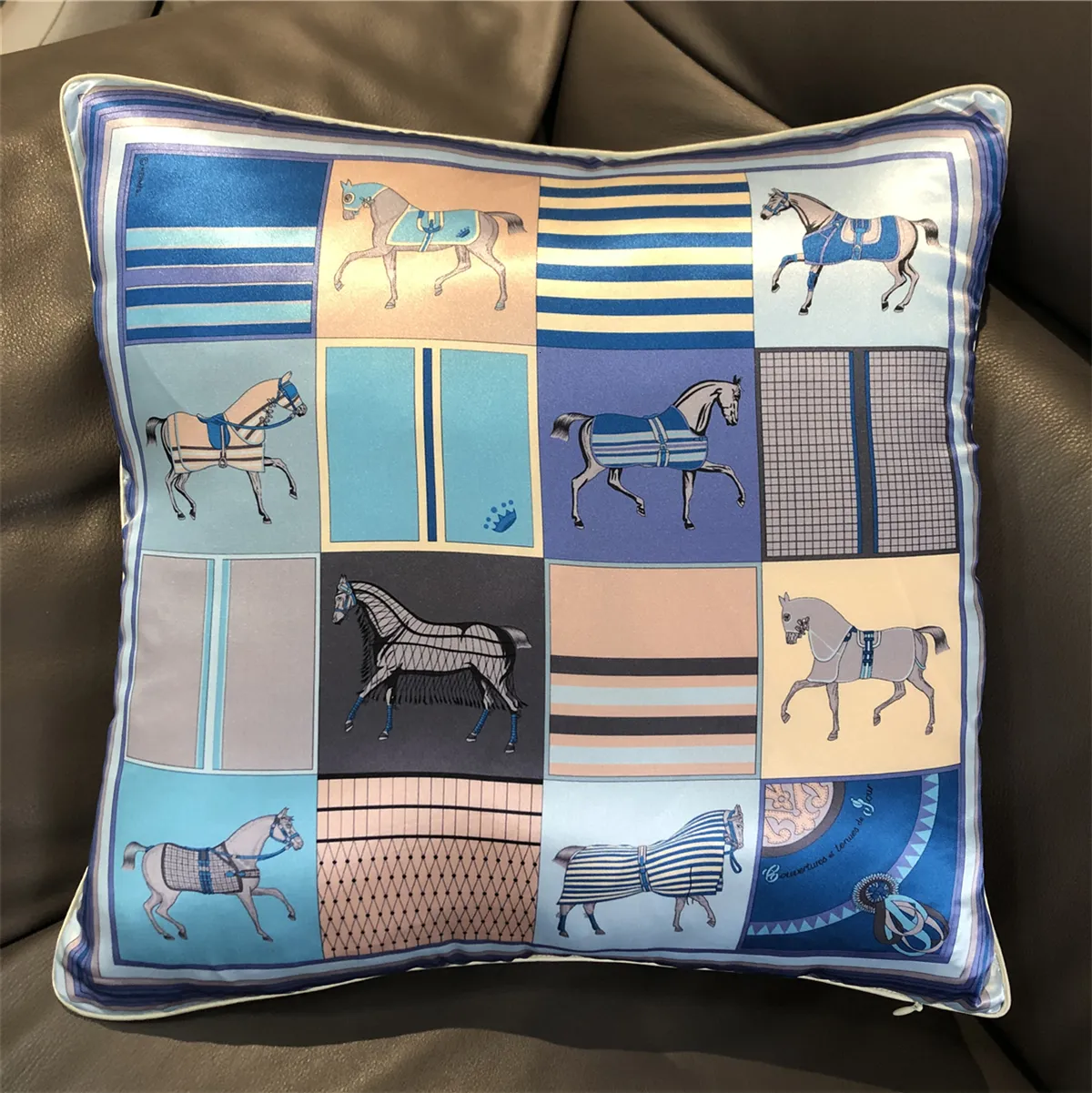 Cushion Decorative Silk case Design Plaid Horse Sofa Throw Chair Car Cushion Cover Home Decoration Fashion 221231 M260228-image-1095807698