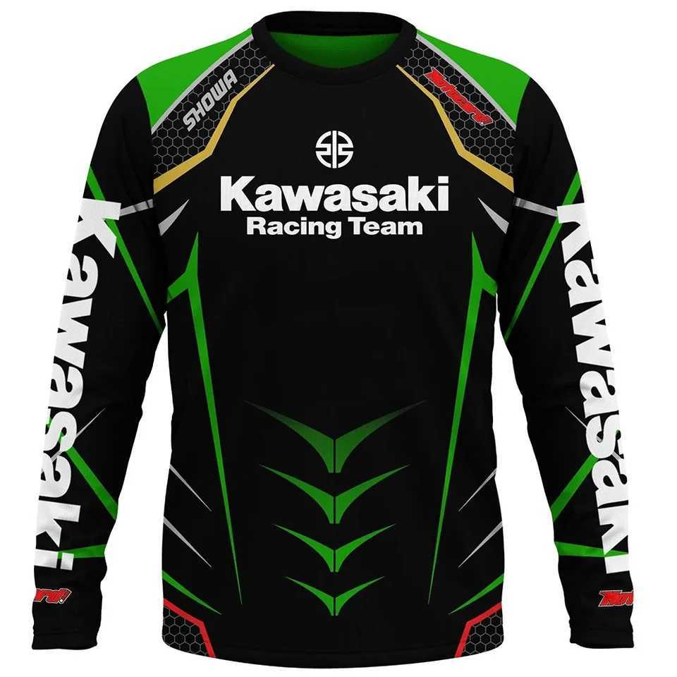 Men's T-Shirts Kawasaki Motorcycle Racing Team Mens T-shirt Long Sve Spring Autumn Womens T-shirt New Sports Childrens Clothing TopH241205