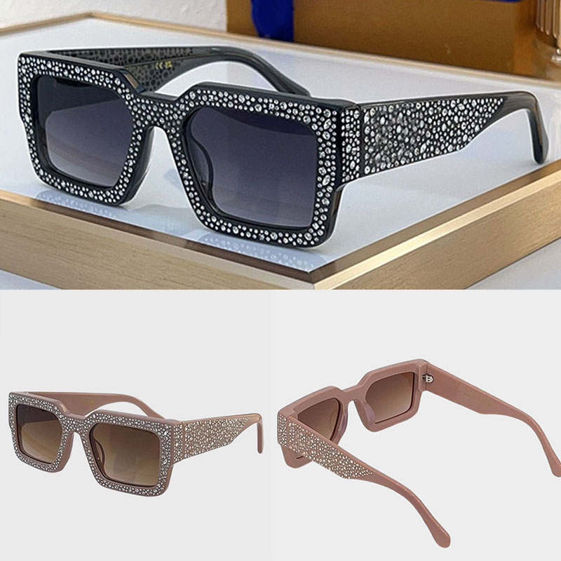 Fashionable Square Sunglasses Luxury Gorgeous Diamonds A Celebrity Style Compact Gradient Brown Lens Glasses 2396 Mens And Womens Party Beach Gla