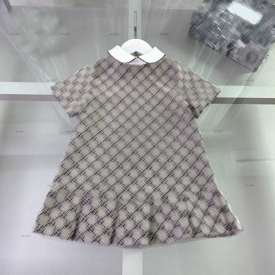 Brand girls dress Short sleeve dresses kids designer clothes logo grid full print lapel Dress High quality Various styles Girls skirts-image-1036650031
