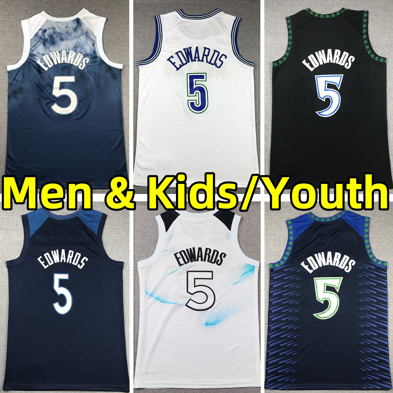 Anthony Edwards Jersey Men Kids Basketball Jerseys City vest Wear Youth adult children edition white-image-999893631